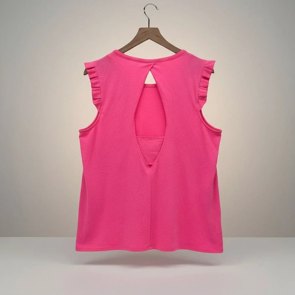 Lilly Pulitzer Luxletic Pink Ruffle Tank XL - Picture 2 of 3